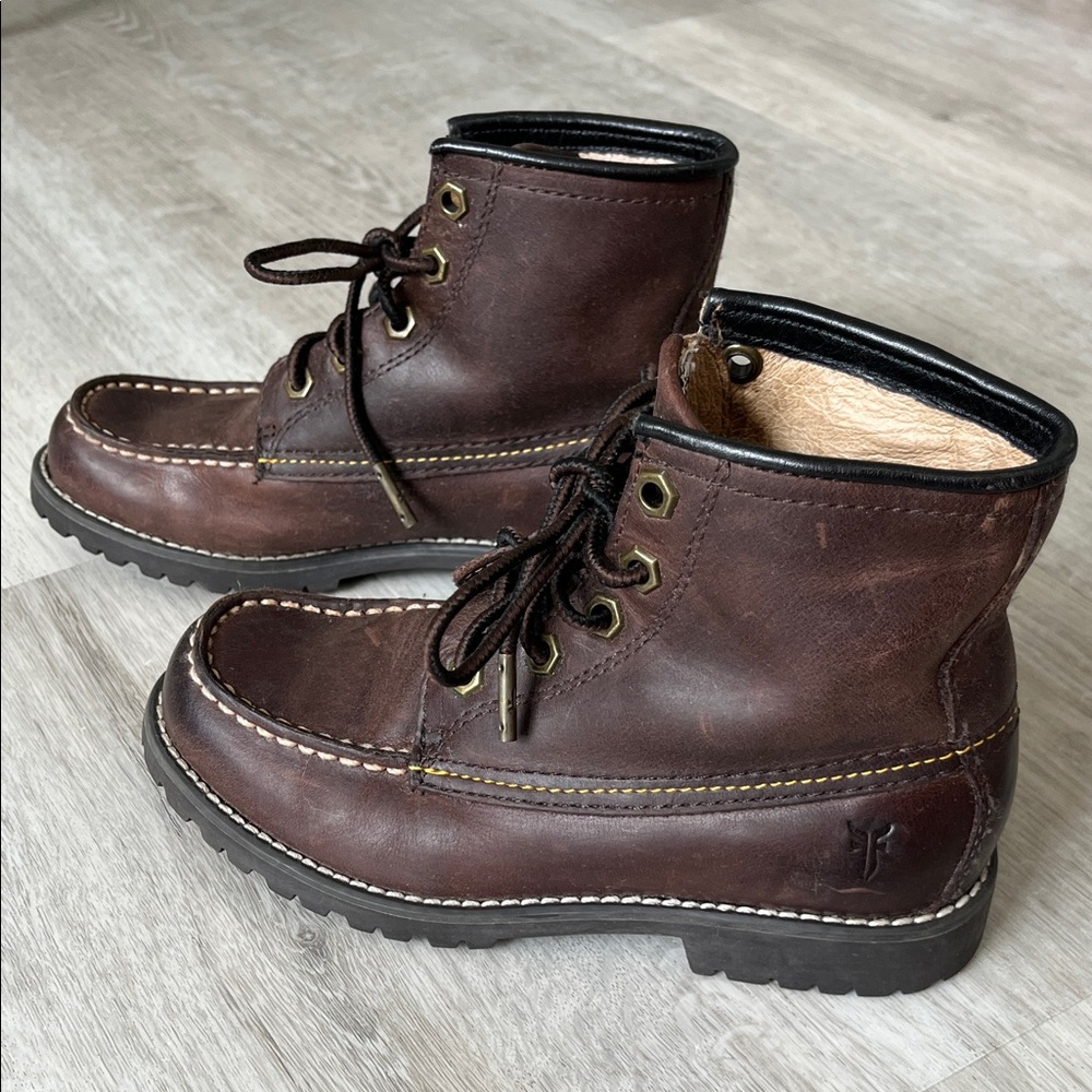Frye Dakota Mid Lace Up Tie Leather Boots Brown Boys Unisex Youth 13.5 - Picture 2 of 11